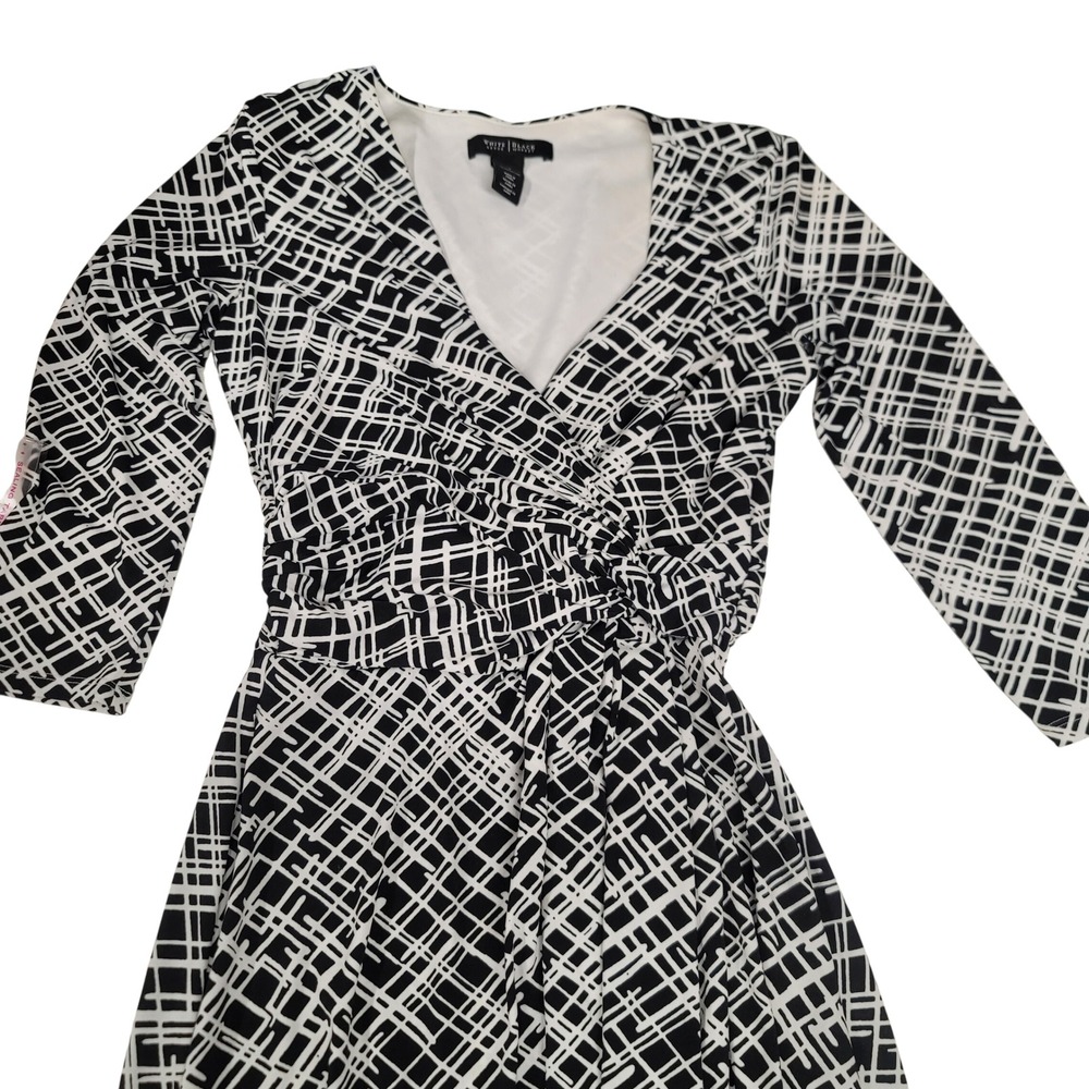 White House Black Market Dress Size 2 Black White Pattern 3/4 Sleeve‎ Career